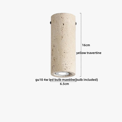 DecorBites™ Japan Style LED Ceiling Light Yellow Travertine Stone Wood Base Bedroom Luminaire.