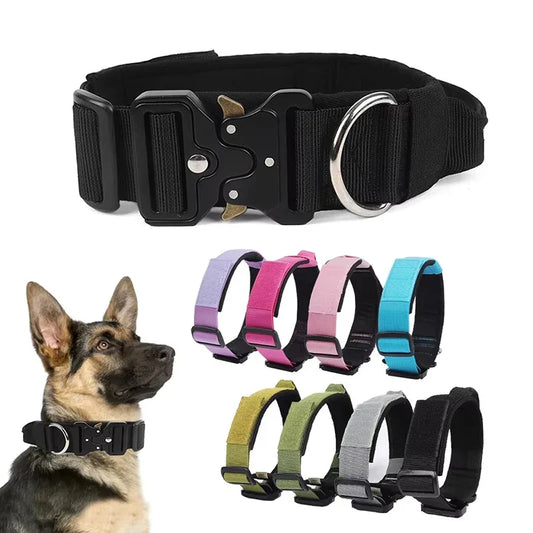 Adjustable Tactical Dog Collar with Metal Buckle Outdoor Walking Training Durable Nylon Collars for Medium Big Dogs Pet Supplies
