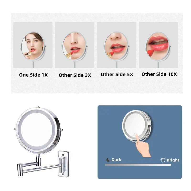 DecorBites™ LED Light Makeup Mirror 10X Magnification Double Side Touch Dimming