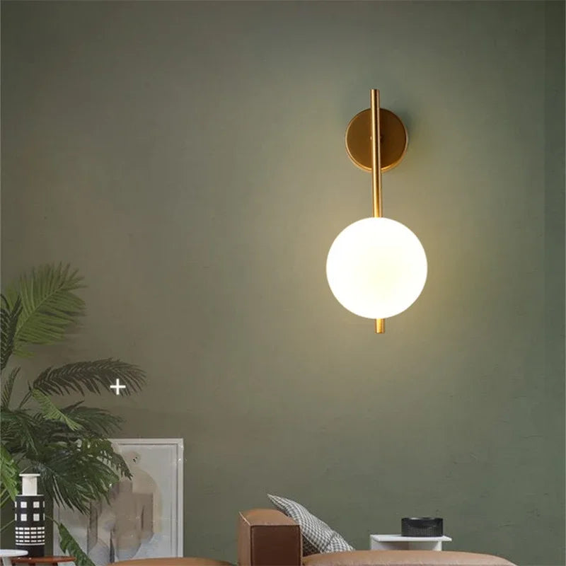 DecorBites™ Gold LED Glass Ball Wall Lamp: American Style Aisle Sconce for Bedroom, Study, and Corridor