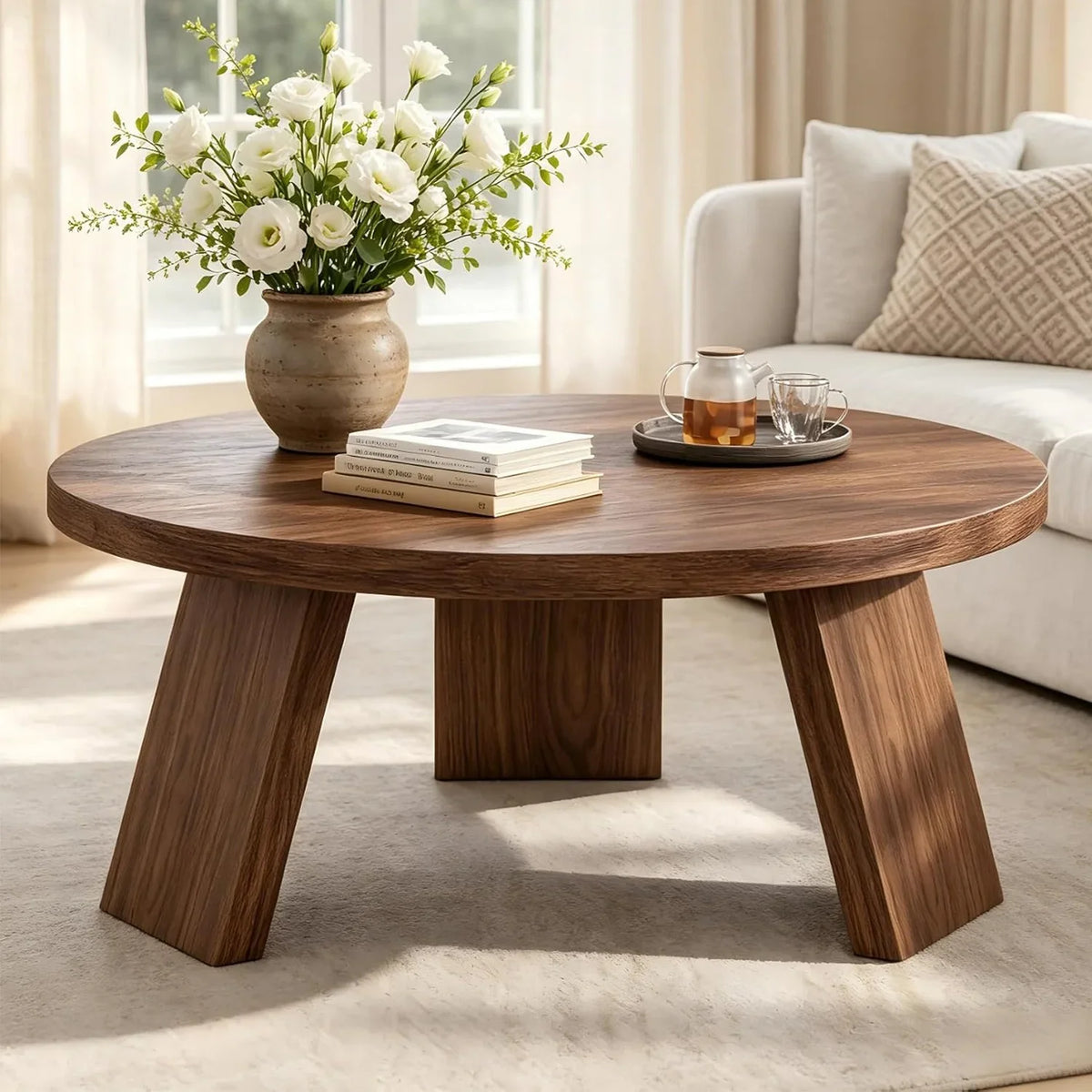 33.5 Inch Round Coffee Table for Living Room, Modern Center Table with