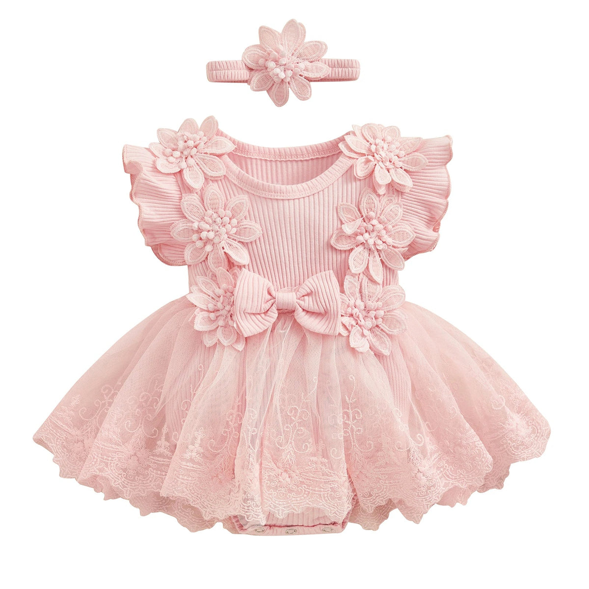 3D Flower Summer Baby Girls Romper Princess Mesh Newborn Clothes Lace