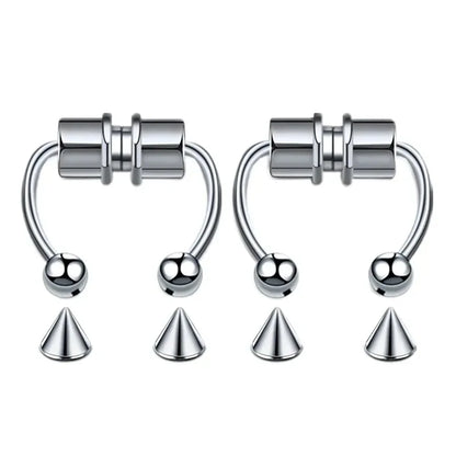 1/2/3/4/5pcs Fake Magnetic Stainless Steel Nose Rings, Non Piercing