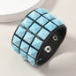 18 Color Punk Hip-Hop Three Rows of Square Rivets PU Leather Big Wide