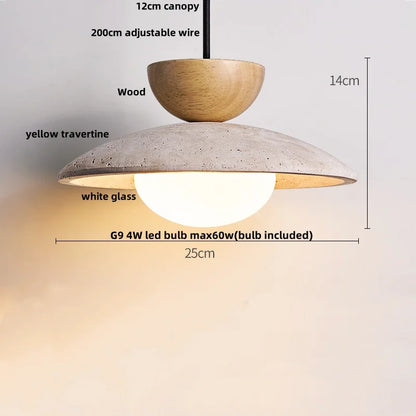 DecorBites™ LED Pendant Lamp Black Iron Wabi Sabi Hanging Light - Yellow Travertine