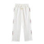 HH Elegant Women's 2026 Floral Embroidered Straight-Leg Pants Spring Autumn Casual Elastic Waist Side Stripe Boho Trousers