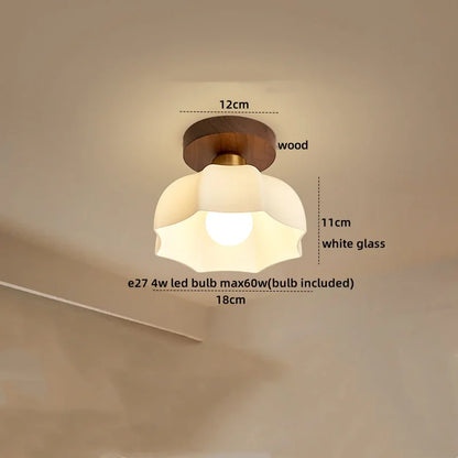 DecorBites™ Green Glass LED Ceiling Lamp Nordic Wood Copper Ceiling Lights