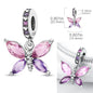 Charms Bead 925 Sterling Silver Pink Butterfly Luminous Firefly Dangle
