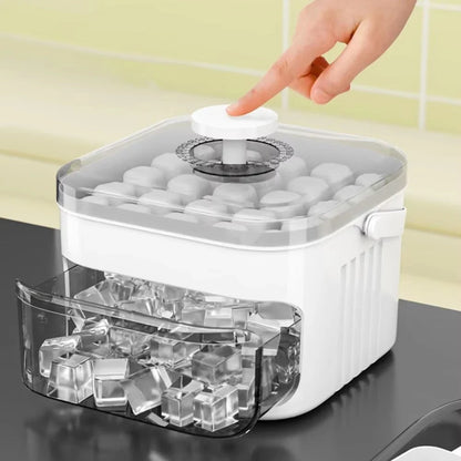 50-Cube Double Layer Ice Cube Maker with Easy Press Cap, Household Refrigerator Ice Making Mold Storage Box, Multi-purpose Kitchen Ice Container