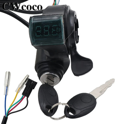 Electric Bicycle Thumb Throttle Voltmeter Digital Voltage Display Red Screen Lock Speed Control Electric E-Bike Turning Handle