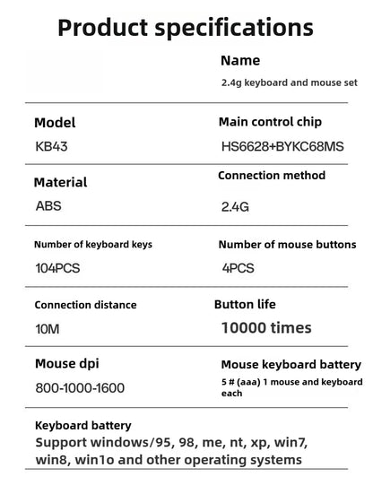 Portable USB Wireless Keyboard and Silent Mouse Set for Home, Office, and Gaming Use