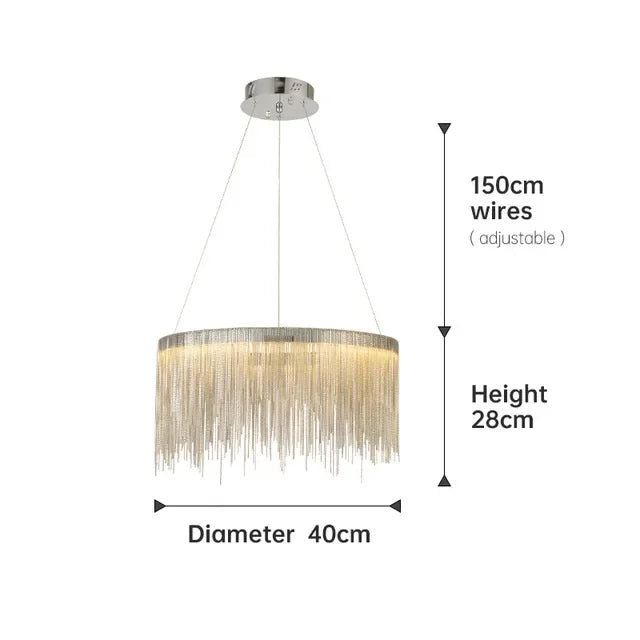 DecorBites™ LED Aluminum Tassel Chandelier: Modern Waterfall Pendant Light for Living Room, Hotel, Hall
