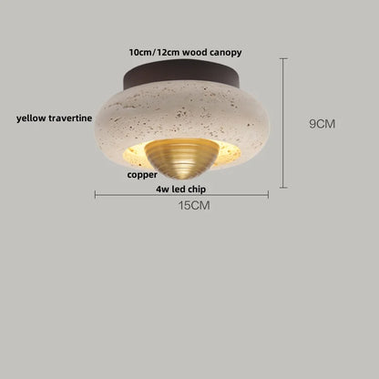 DecorBites™ Japan Style LED Ceiling Light Yellow Travertine Stone Wood Base Bedroom Luminaire.