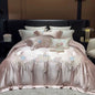 DecorBites™ Luxe Brocade Cotton Flowers Embroidery Bedding Set Cream/Champagne Patchwork