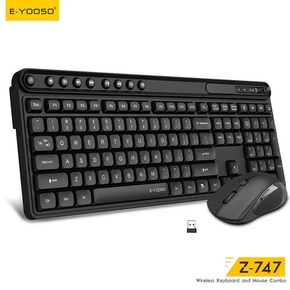 E-YOOSO Z-747 Wireless Keyboard Mouse Combo 2.4G Ergonomic Full Size Multimedia Keyboard Mice Set for Desktop Laptop Office