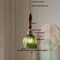 DecorBites™ Green Glass LED Pendant Lamp | Modern Nordic Wood Walnut | Brass Knob Switch | Hanging Light