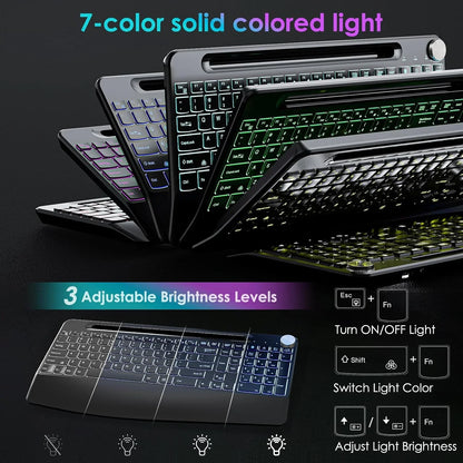 7 Colors Backlit Keyboard With Slot and Wrist Rest Volume Knob Keyboard Jiggle Mouse Set,Full Size Rechargeable Keyboard Set