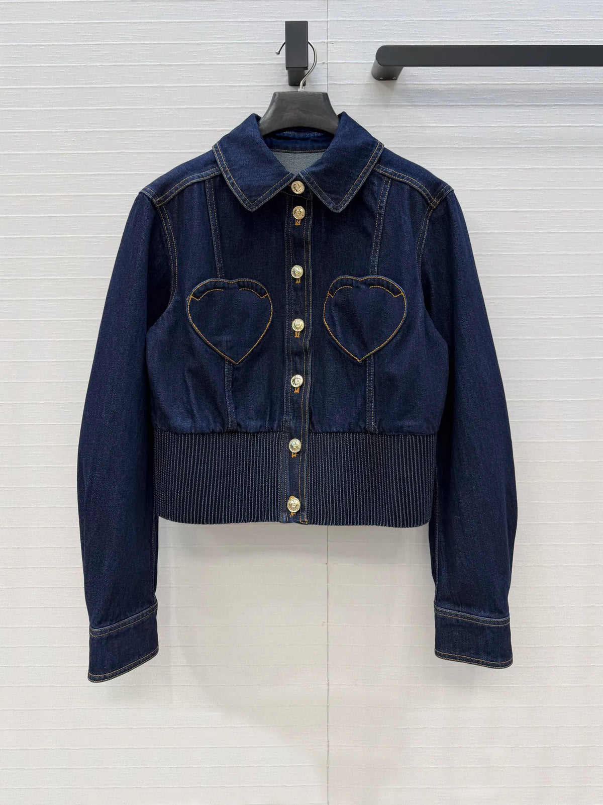 Spring Heart Pattern Cotton Denim Jacket & Jeans Set for Women