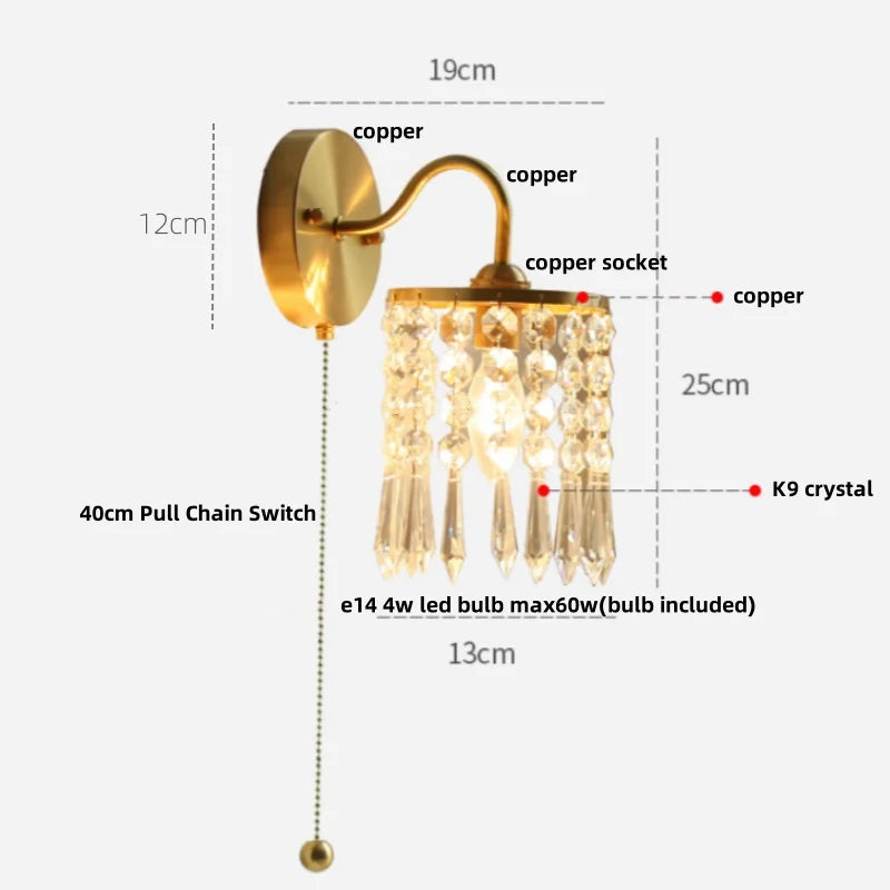 DecorBites™ Green Class Ball LED Wall Light Fixture, Copper Socket, Pull Chain Switch