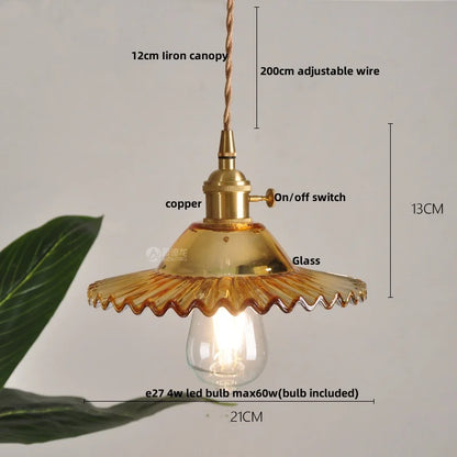 DecorBites™ Green Glass LED Pendant Lights with Walnut Wood Hanging Lamp