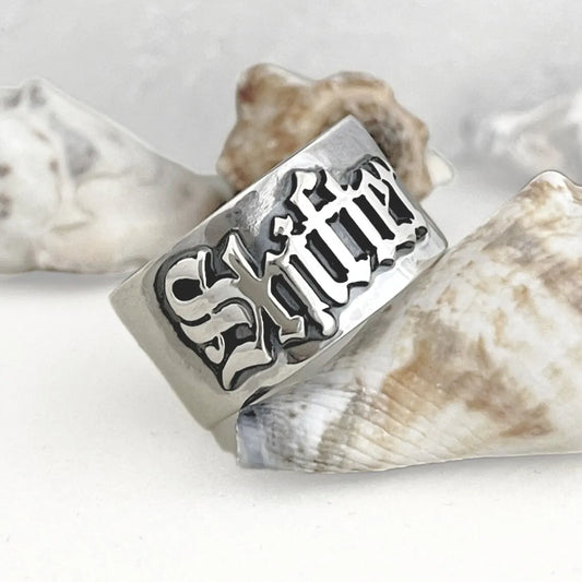 12MM Men' Gothic Rings Personalized Old English Hip-Hop Name Ring