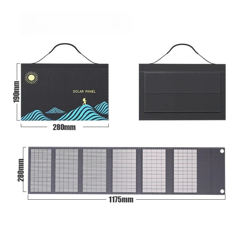 1000W Solar Panel Portable Folding Bag USB+DC Output Solar Charger Outdoor Power Supply for Home Mobile Phone Power Generator