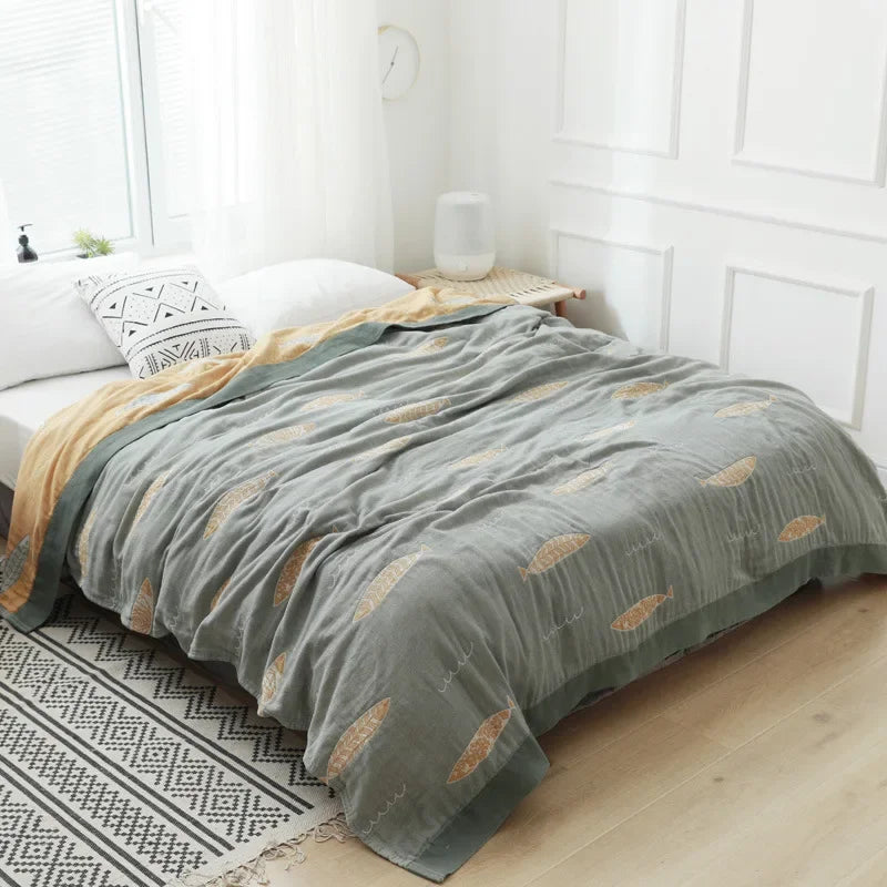 DecorBites™ Kawaii Fish Cotton Gauze Blanket