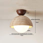 DecorBites™ Japan Style LED Ceiling Light Yellow Travertine Stone Wood Base Bedroom Luminaire.