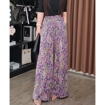 High Waist Summer New Style Printing Pocket Sunscreen Ice Silk Pants