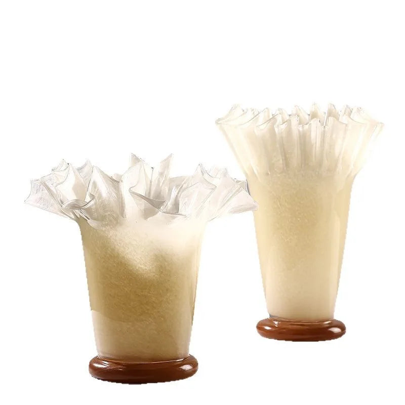 DecorBites™ Large Glass Vase with Lotus Leaf Edge for Home Decor