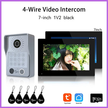 ANJIELO 4-Wire Video Intercom System with 10-inch Touch Screen 5-in-1 Unlock Tuya Smart APP Control IP65 Waterproof Night Vision