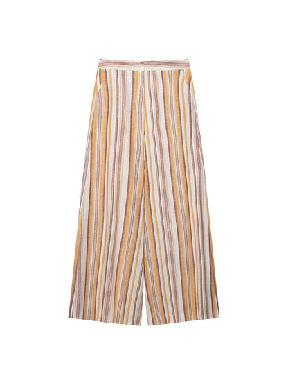 TFMLN Women's Stripe Printed Sets Chic Bow Decoration Sleeveless Irregular Top Wide Leg Pants Female Holiday Sets 2026 Summer