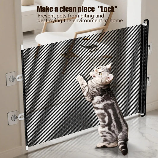 Retractable Pet Gate Dog Retractable Gate No-Drill Childproof Net Fence Cat Baffle for Indoor Staircase Patio Fireplace Deck