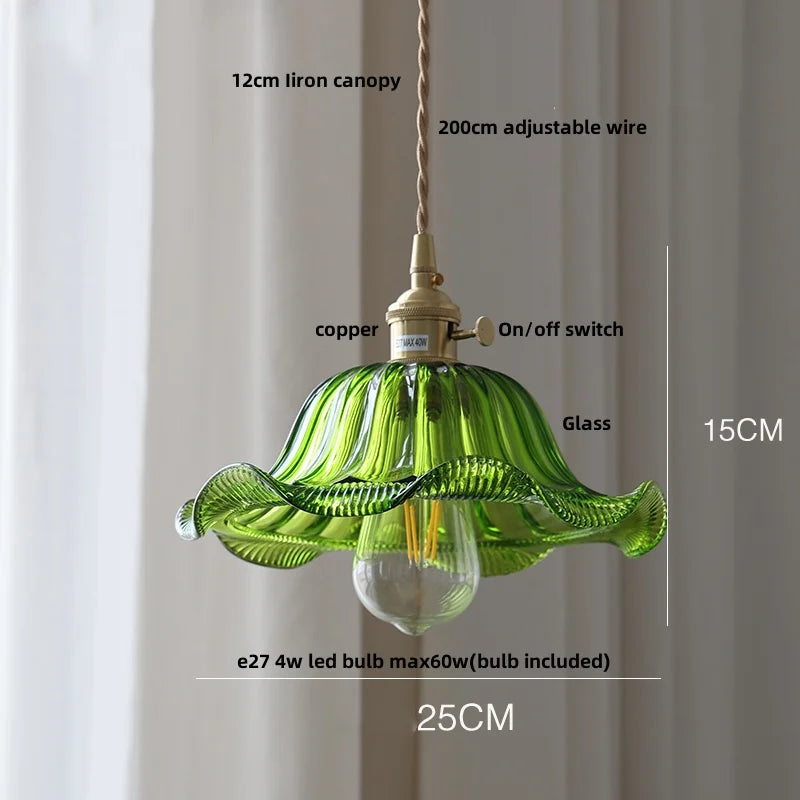 DecorBites™ Green Glass LED Pendant Light | Nordic Modern Copper Knob Switch Hanging Fixture