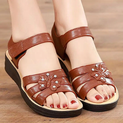New Women's Summer Open Toe Hollow Flat Sole Sandal Soft Sole Non Slip