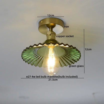 DecorBites™ Green Glass LED Ceiling Light Modern Iron Copper Lampara Techo for Home Decor