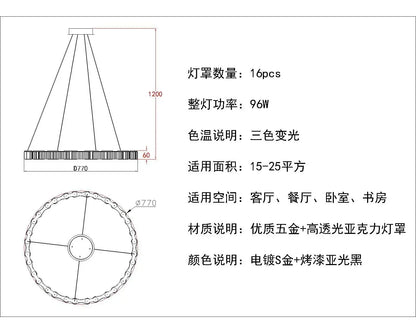 DecorBites™ LED Chandelier: Modern, Acrylic, Round Rings Hanging Lamp for Dining Room and Kitchen