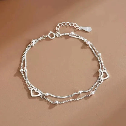 925 Sterling Silver Hollow Heart Bracelets for Women Girls Vintage