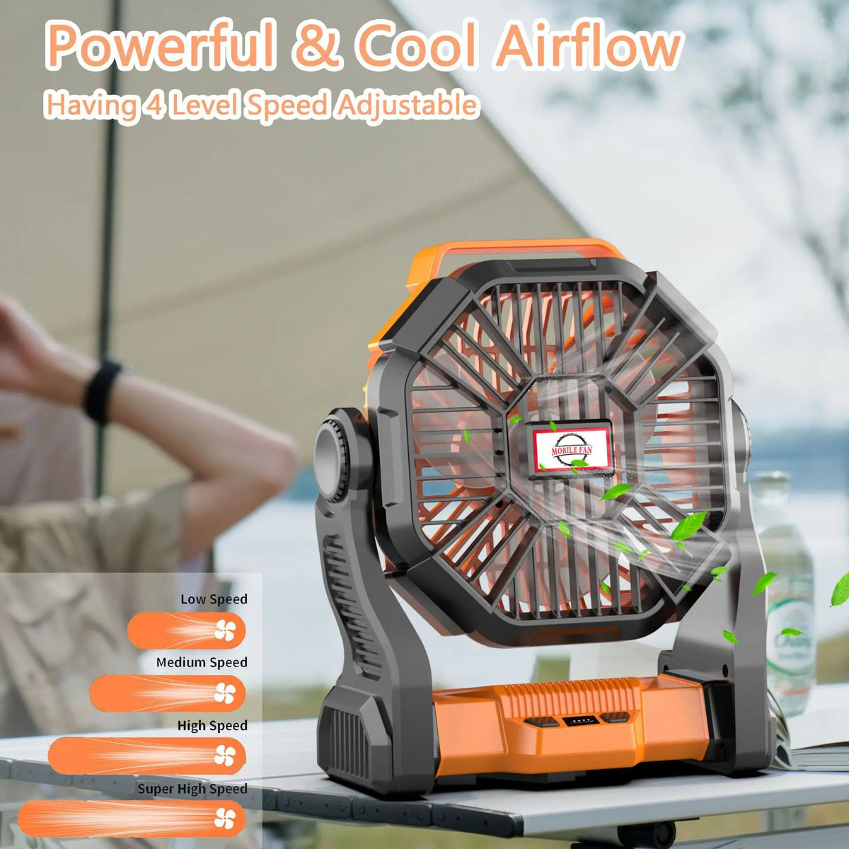 Camping Fan with LED Light, Rechargeable Tent Fan, Portable USB Fan