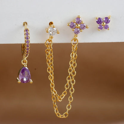 3PCS Set Stainless Steel Crystal CZ Butterfly Ear Stud Earring Gold