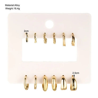 6pcs/set Stainless Steel Crystal Zirconia Hoop Earring for Women Metal