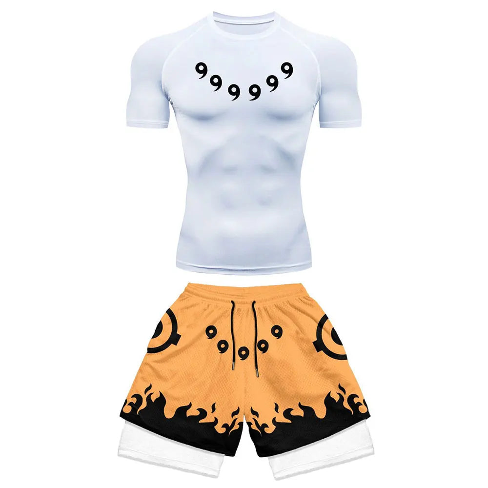 Anime Compression Set Running Sport Fitness Suit for Men Quick Dry