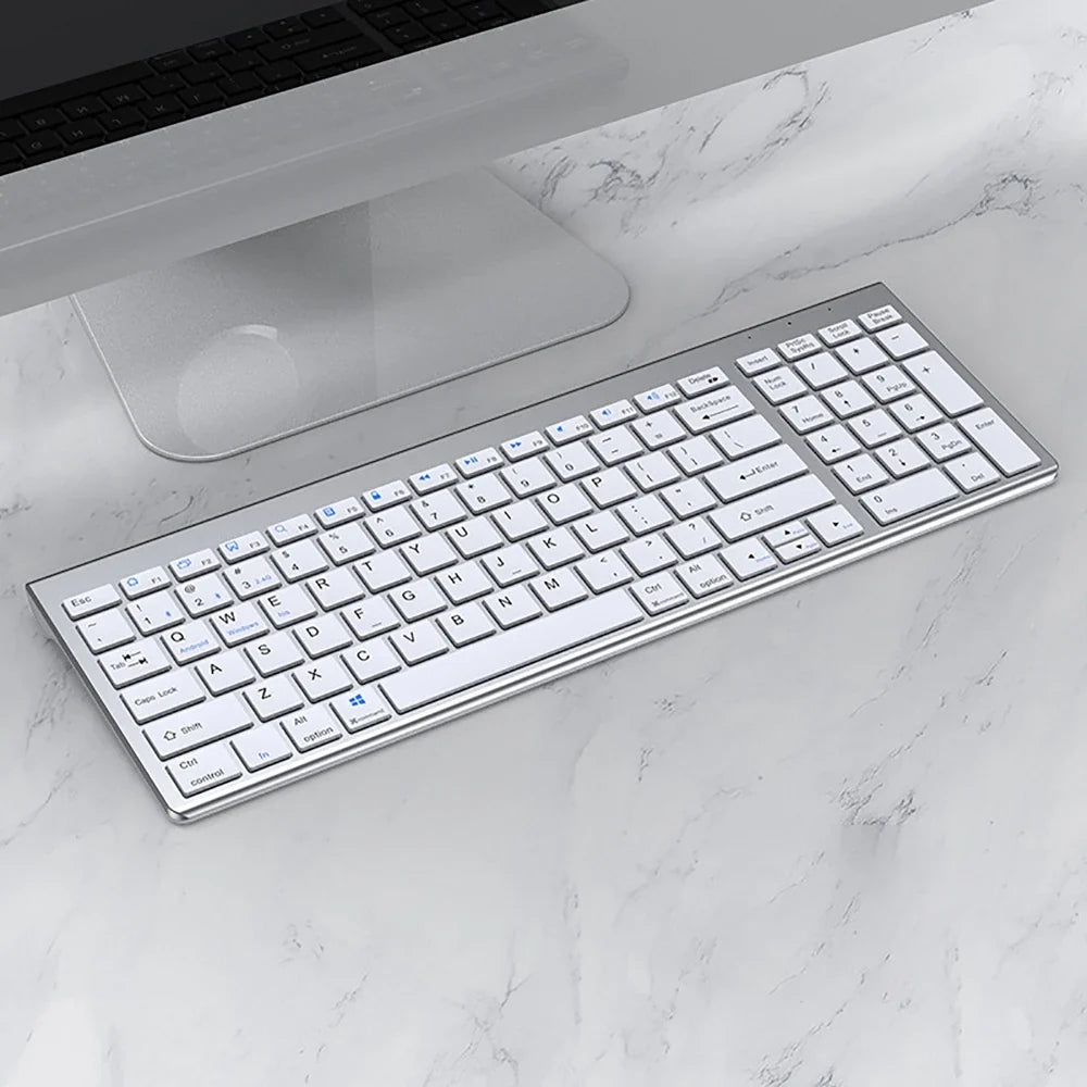 2.4G Wireless & Bluetooth Rechargeable Ultra-Thin Keyboard Mouse Set for Computer, Office, Gaming, iPad - Silent Slim Design