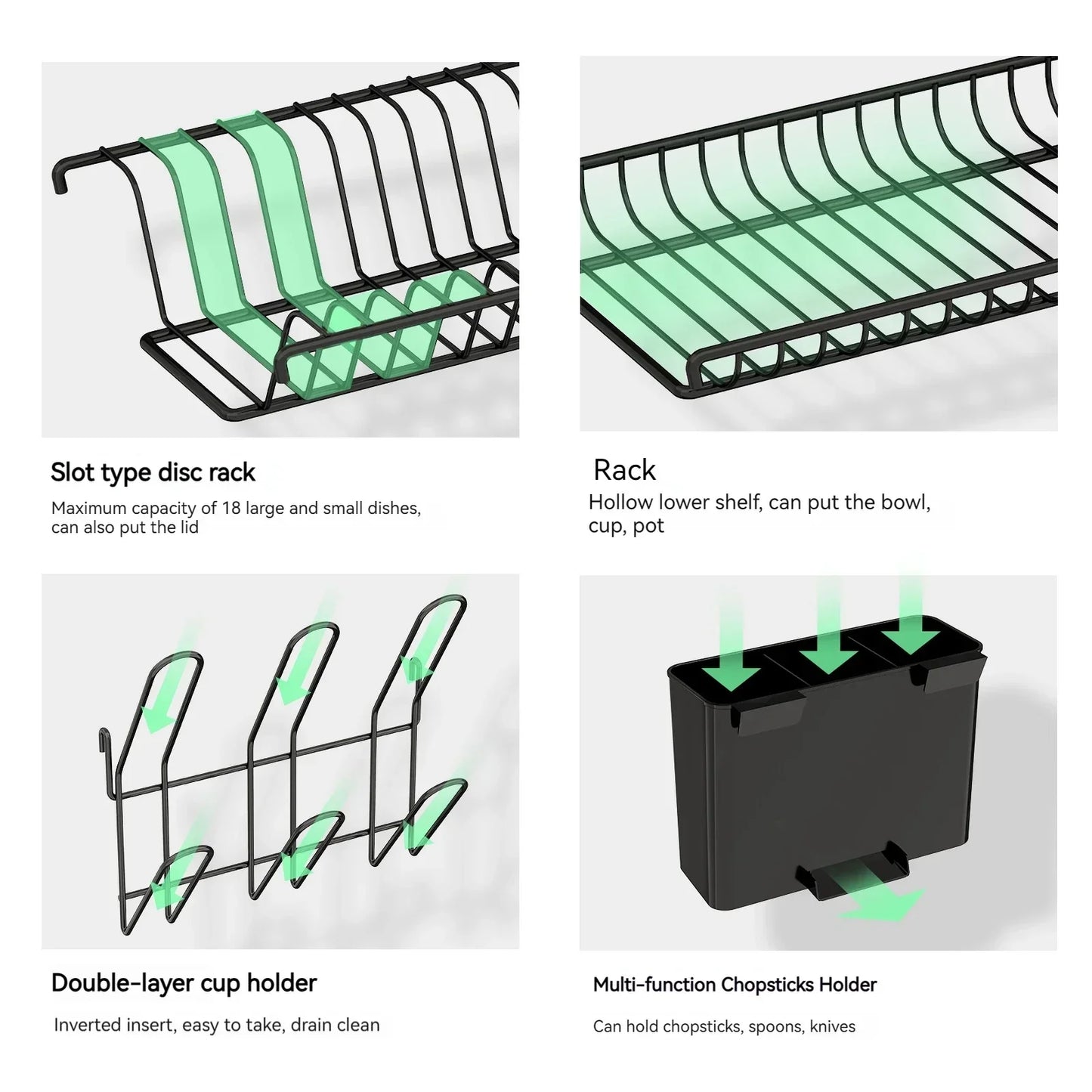 DecorBites™ Kitchen Organizer Rack with Drainboard for Dishes, Utensils, and Cups