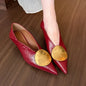 2025all-Match Gold Pointed-Toe Metal Buckle Single Shoes Women Wear
