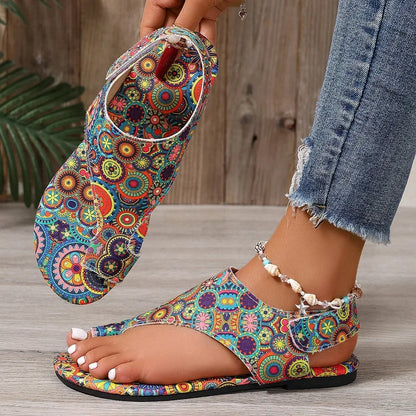 Women Flat Sandals Comfortable Flats Sandals Printed Bohemia Roman