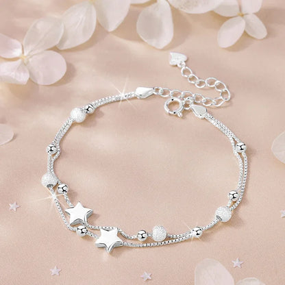 925 Silver Plated Cubic Zirconia Four Leaf Clover Bracelet for Women