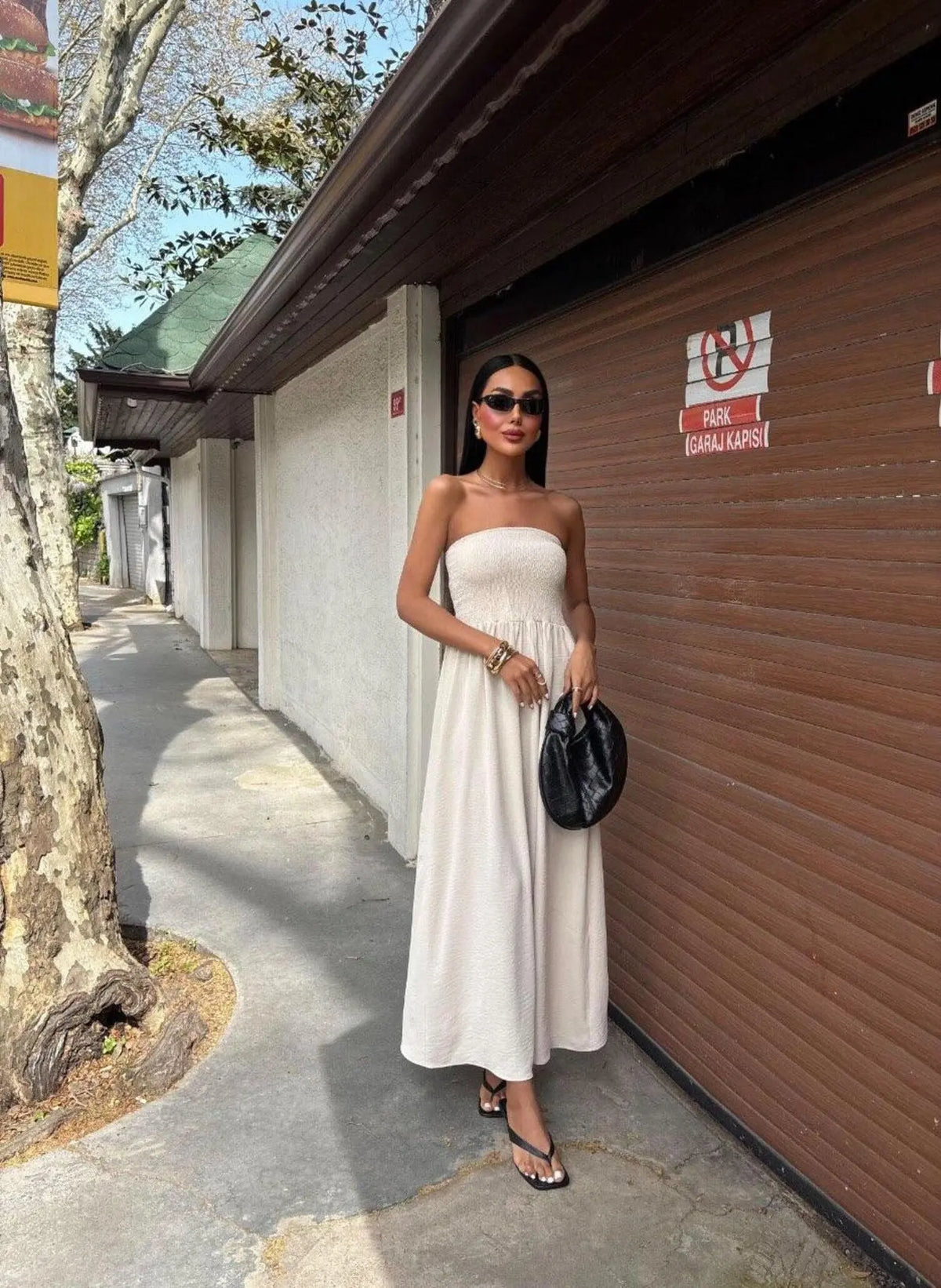 New Summer Fashion Solid Color Off-Shoulder Strapless Waist-Cinching