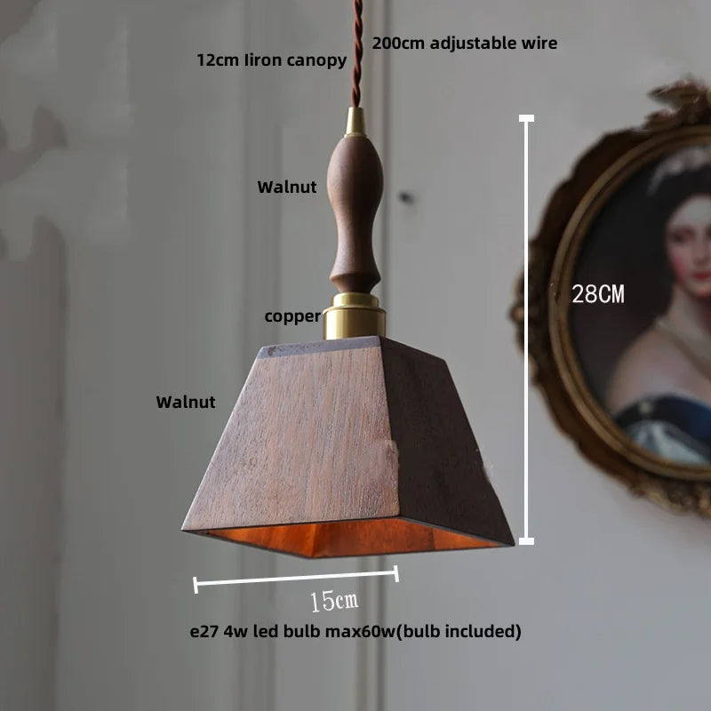 DecorBites™ Glass LED Pendant Lamp Walnut Wood Brass Hanging Lights