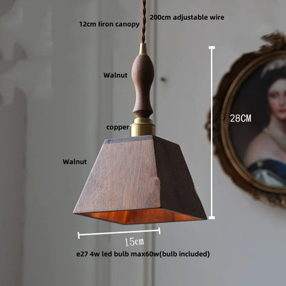 DecorBites™ Glass LED Pendant Lamp Walnut Wood Brass Hanging Lights